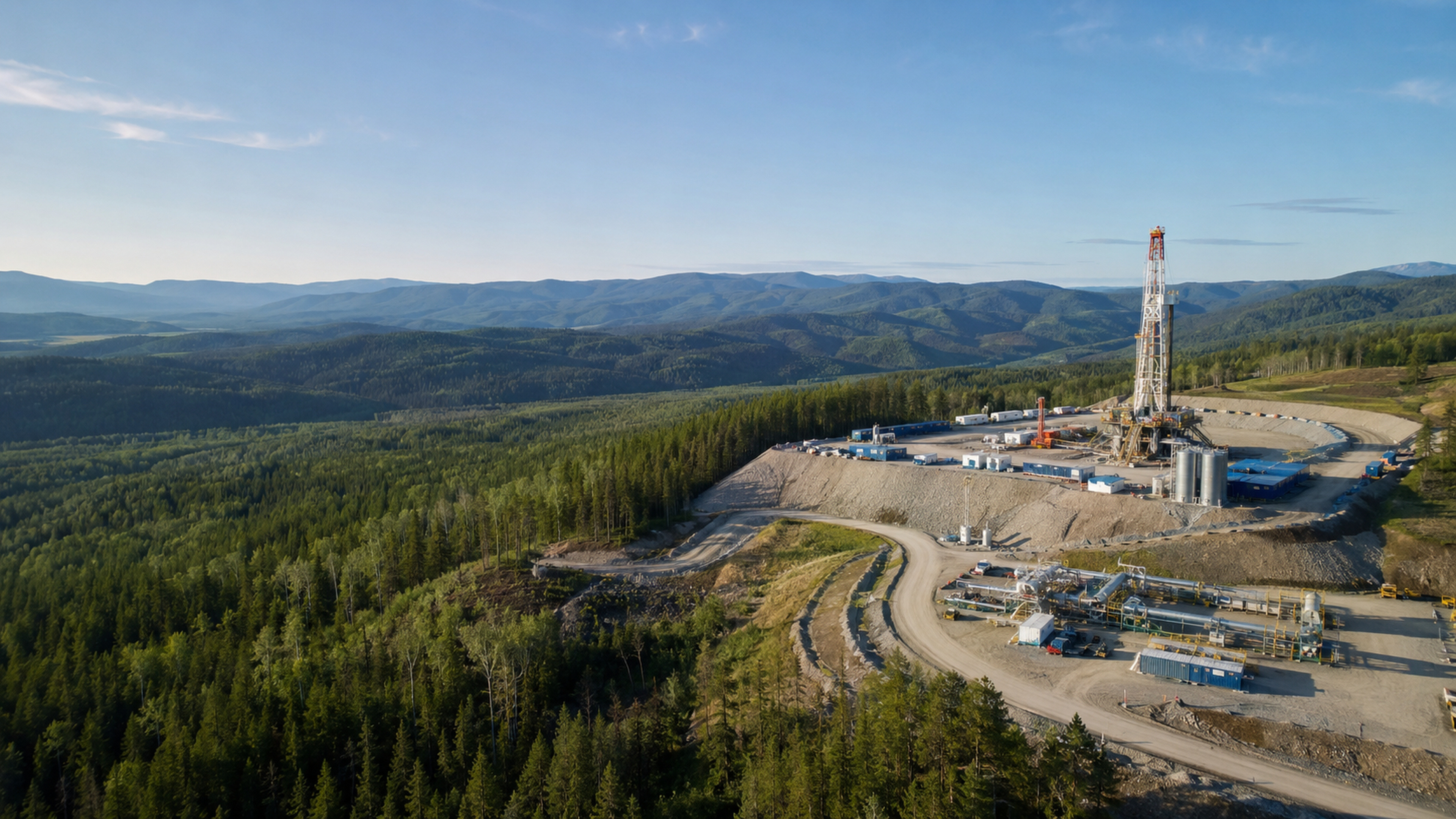 Orderly Western Canadian upstream development site in clear morning light